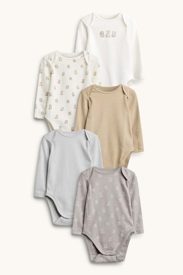 Unisex - Multipack 5 ks - plyšáci - body pro miminka - hnědá / krémově bílá
