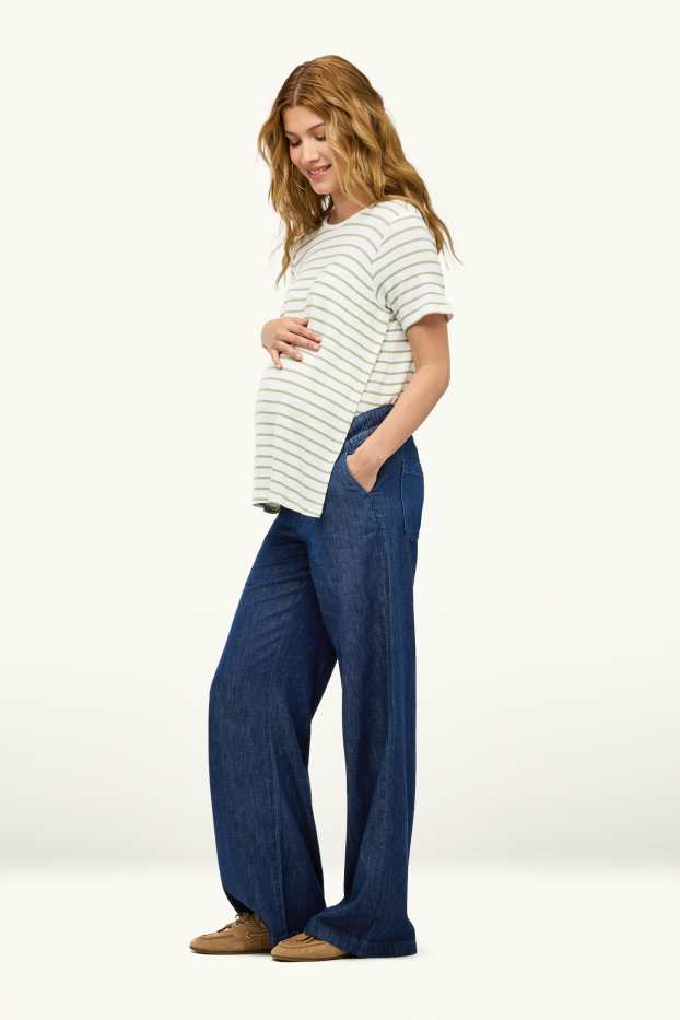 Damen - Umstandshose - Wide Leg - Jeans-Look - dunkeljeansblau