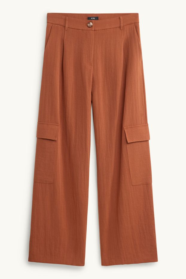 Women - Cargo trousers - high waist - wide leg - orange