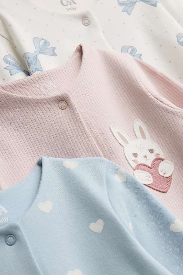 Bebeluși - fete - Multipack 3 buc. - iepure, fundă și inimă - pijama salopetă bebeluși - roz / albastru