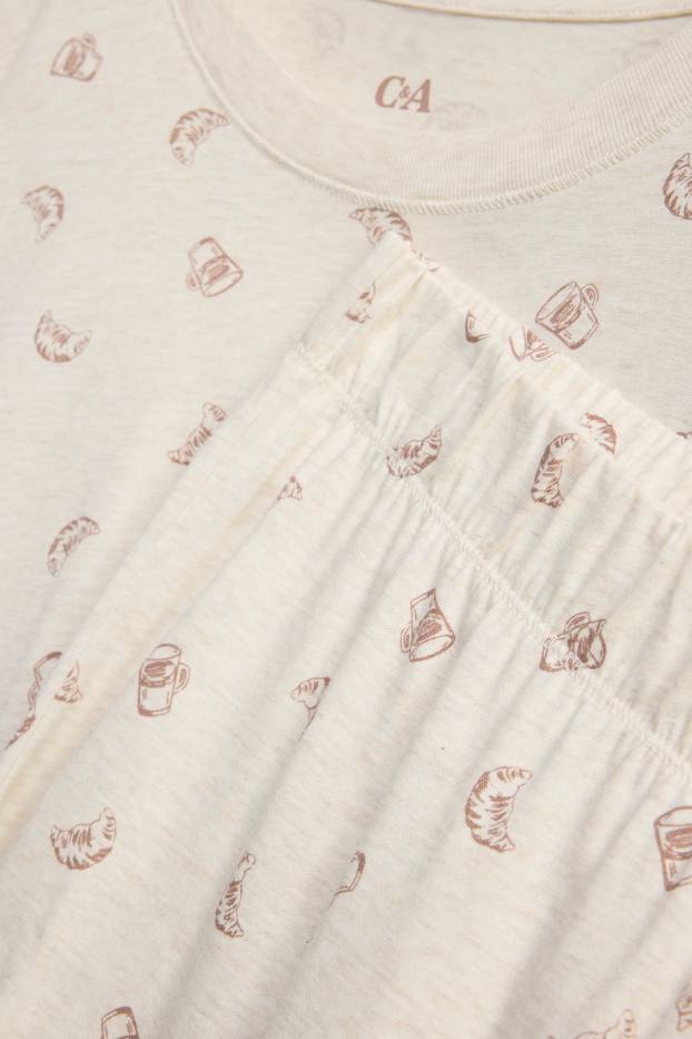 Damen - Pyjama - gemustert - beige