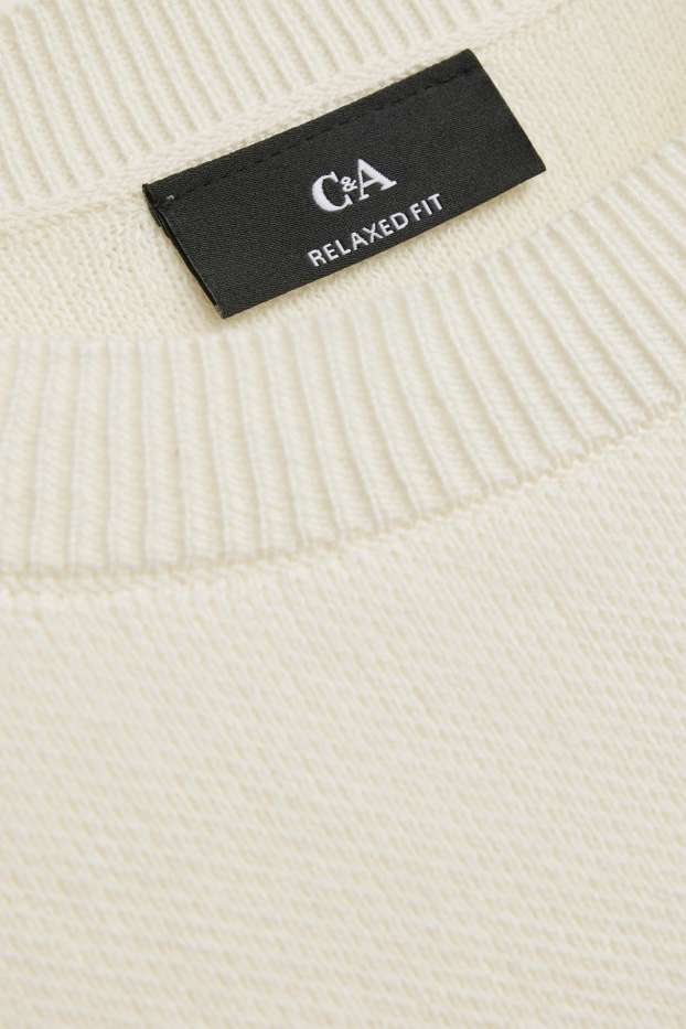 Hommes - T-shirt en maille - relaxed fit - blanc crème