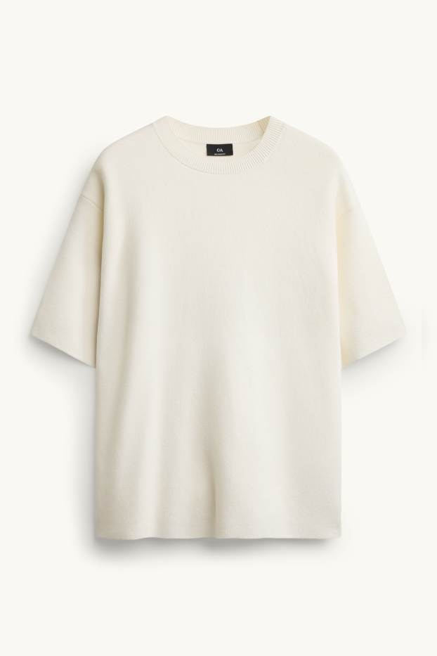 Hommes - T-shirt en maille - relaxed fit - blanc crème