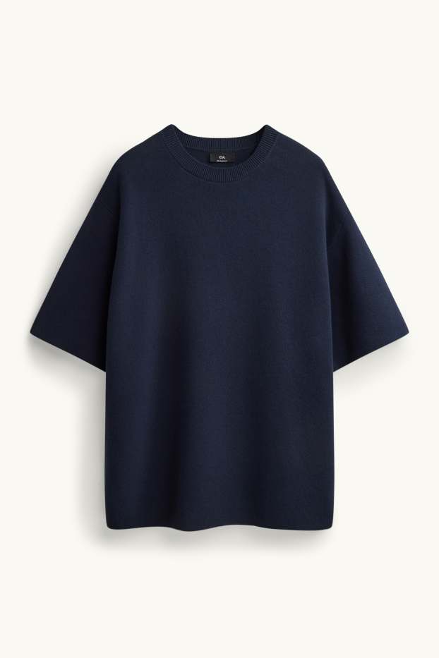 Bărbați - Tricou din tricot - relaxed fit - albastru închis