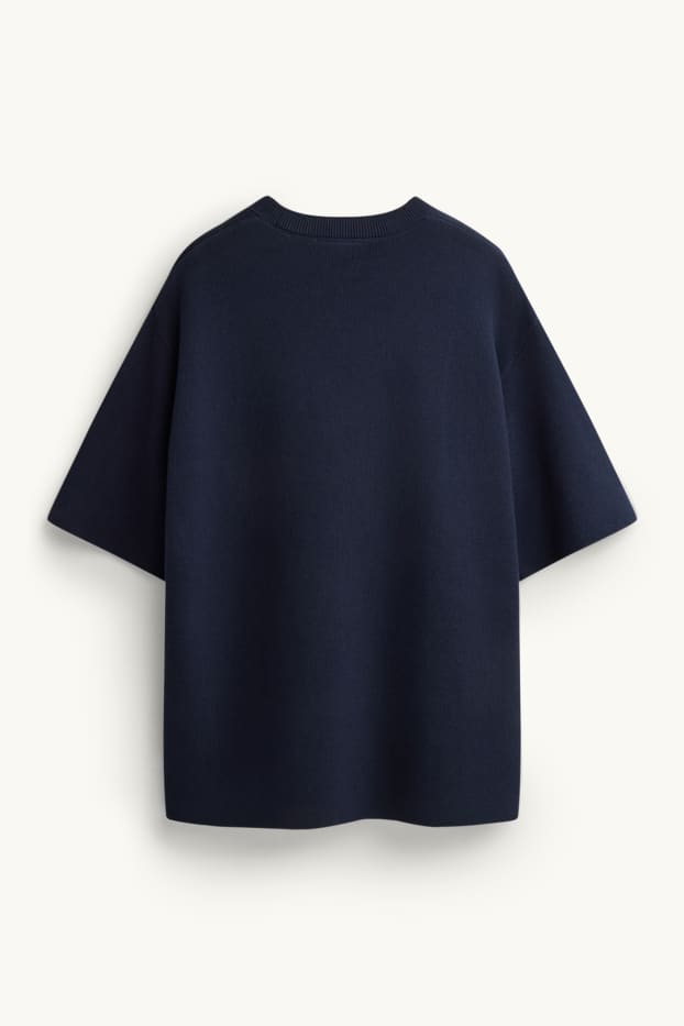 Bărbați - Tricou din tricot - relaxed fit - albastru închis