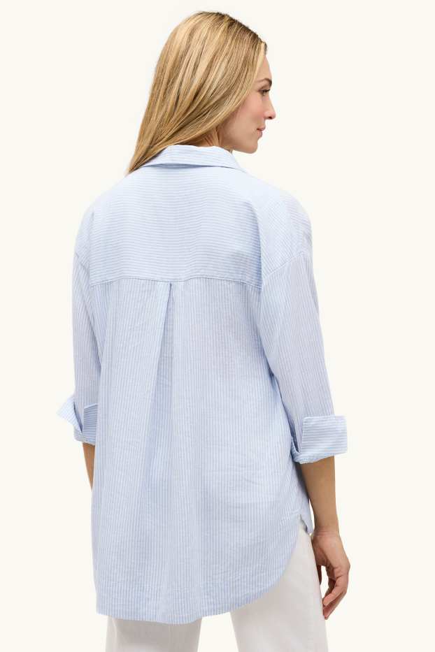 Damen - Hemdbluse - Leinen-Mix - gestreift - hellblau