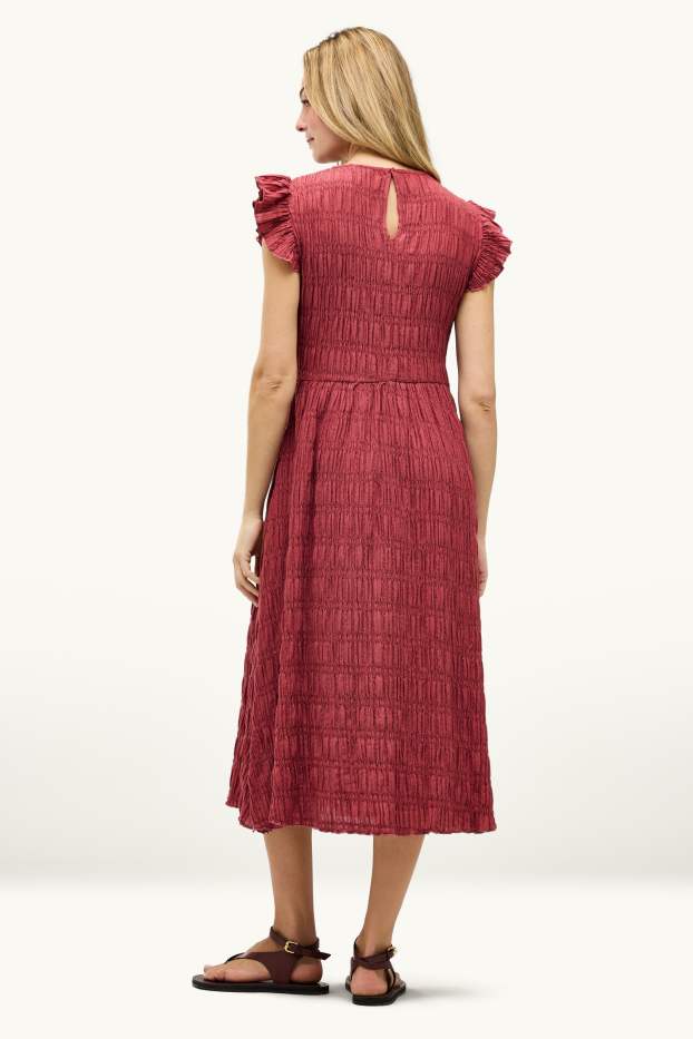 Femmes - Robe fit & flare - finition texturée - rouge foncé
