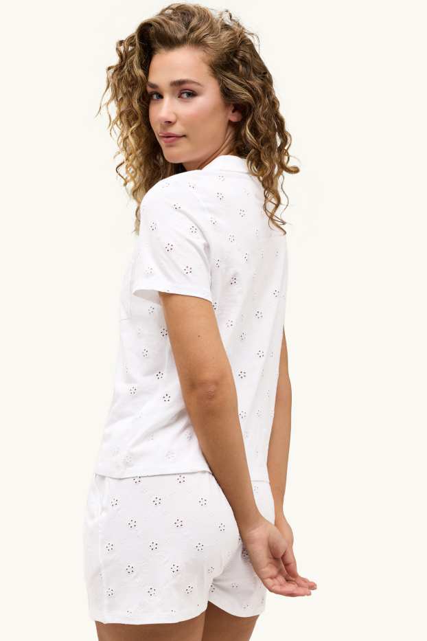 Dona - Pijama d’estiu - brodat anglès - blanc