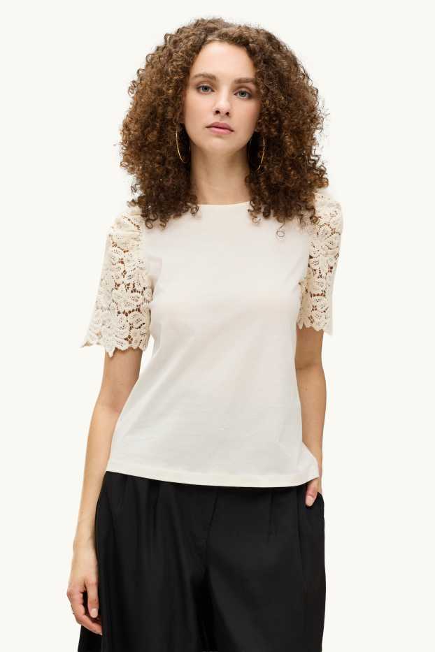Femmes - T-shirt - regular fit - blanc crème