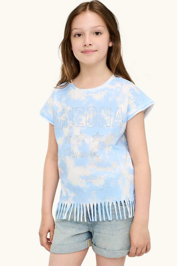 Kinder Mädchen - Arizona und Wolke - Kurzarmshirt mit Strasssteinen - blau / weiss