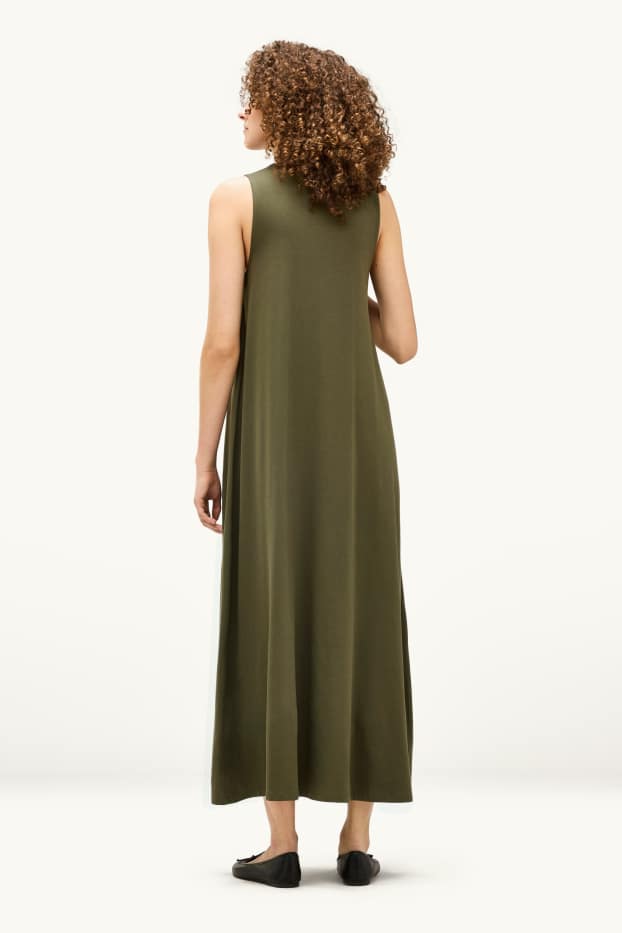 Donna - Vestito svasato con scollo a V - kaki