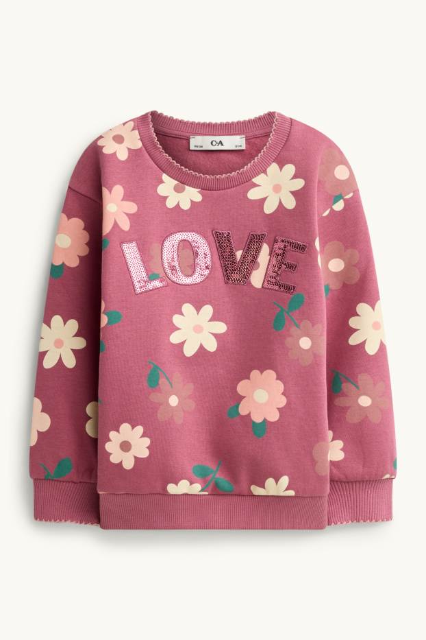 Kinder Mädchen - Blümchen - Sweatshirt - Glanz-Effekt - hellrot