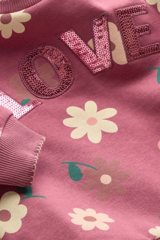 Kinder Mädchen - Blümchen - Sweatshirt - Glanz-Effekt - hellrot