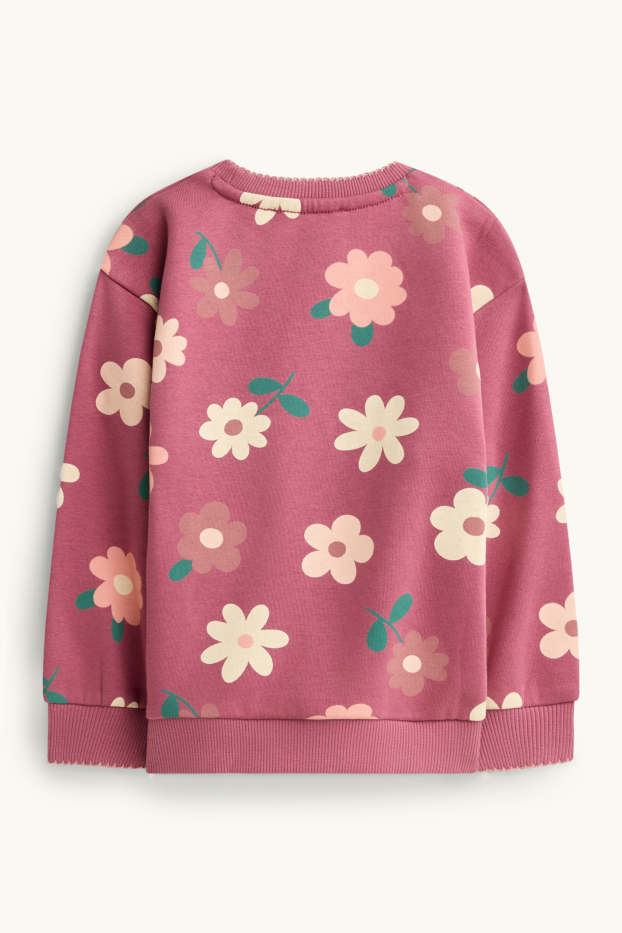 Kinder Mädchen - Blümchen - Sweatshirt - Glanz-Effekt - hellrot