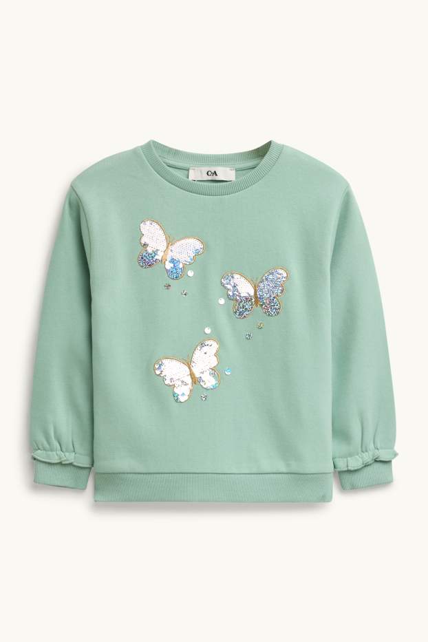 Kinder Mädchen - Schmetterling - Sweatshirt - Glanz-Effekt - grün