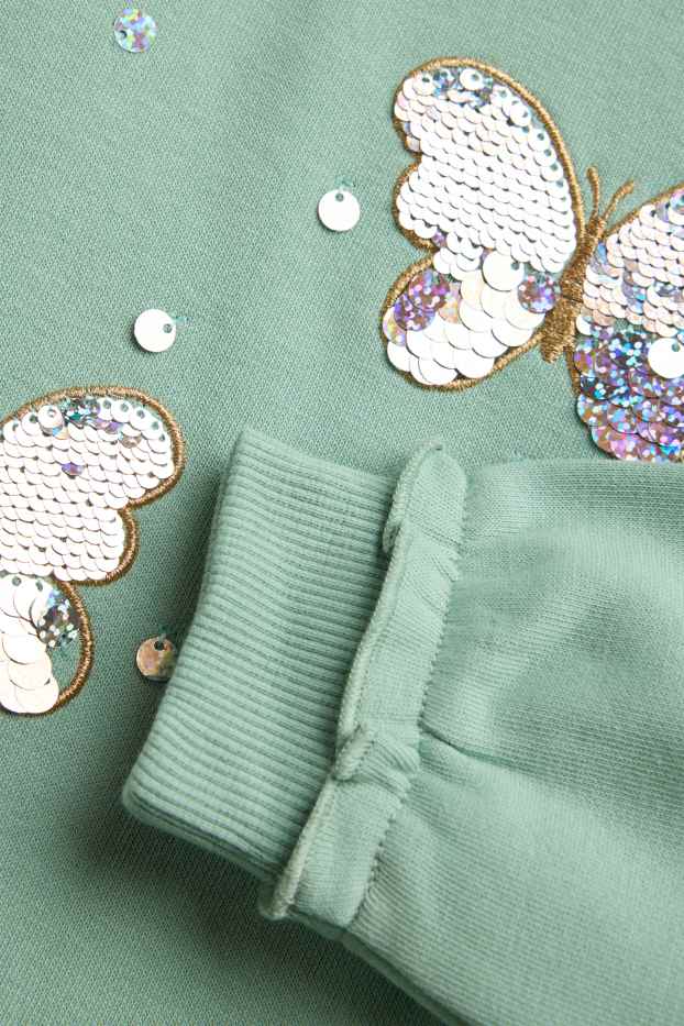 Kinder Mädchen - Schmetterling - Sweatshirt - Glanz-Effekt - grün