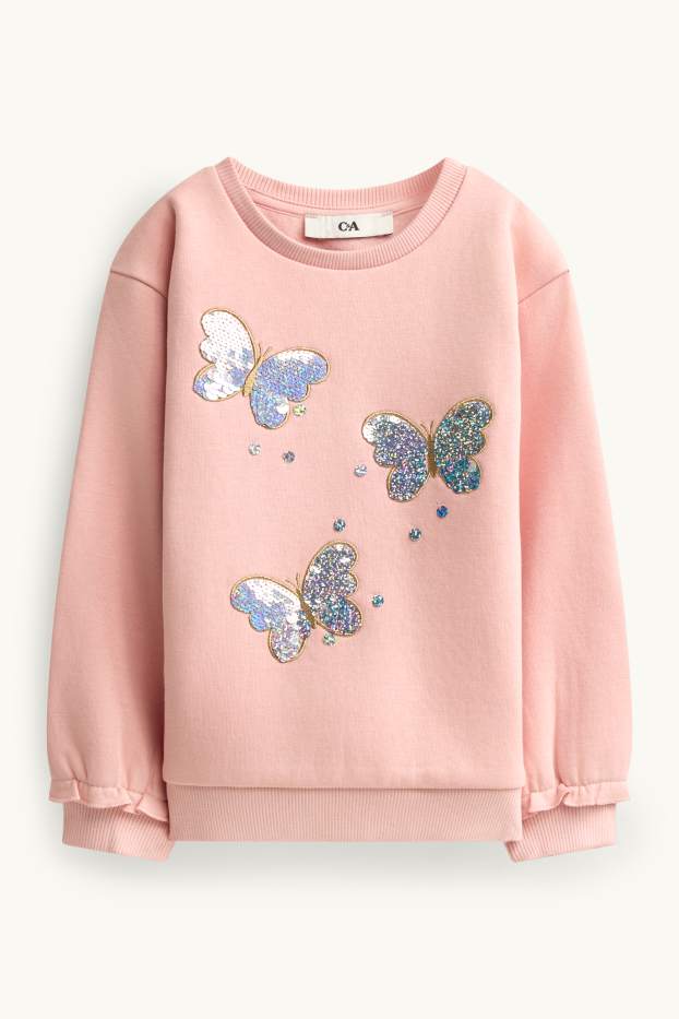 Kinder Mädchen - Schmetterling - Sweatshirt - Glanz-Effekt - rosa