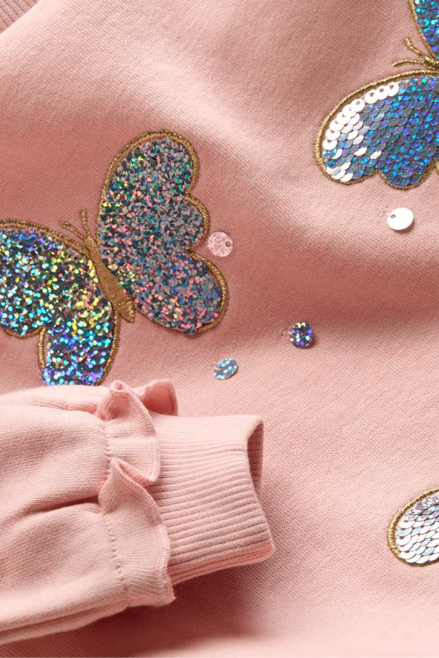 Kinder Mädchen - Schmetterling - Sweatshirt - Glanz-Effekt - rosa