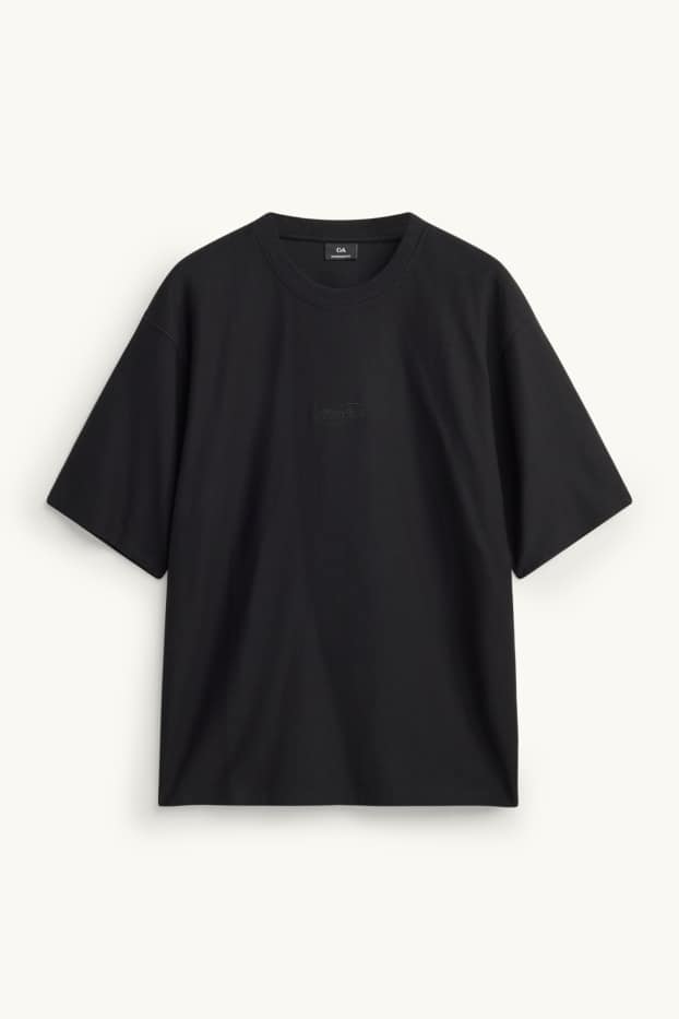 Pánské - Tričko - oversized fit - strukturované - černá