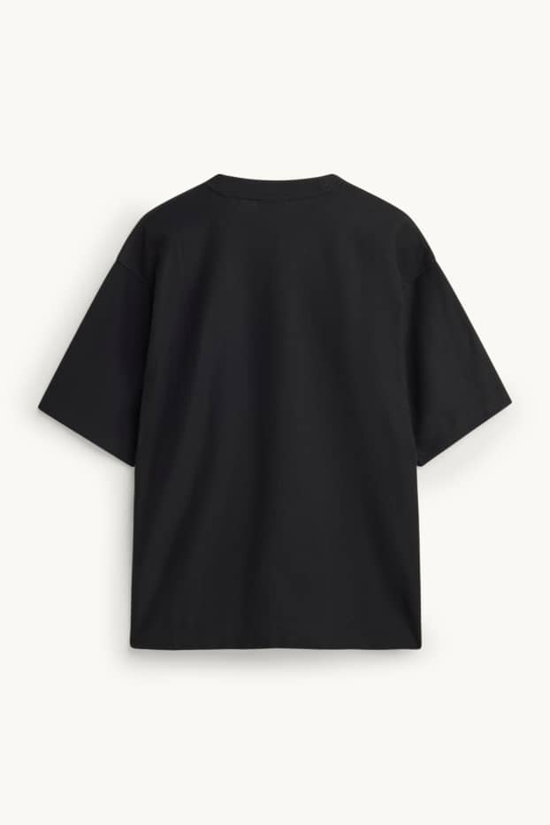 Pánské - Tričko - oversized fit - strukturované - černá