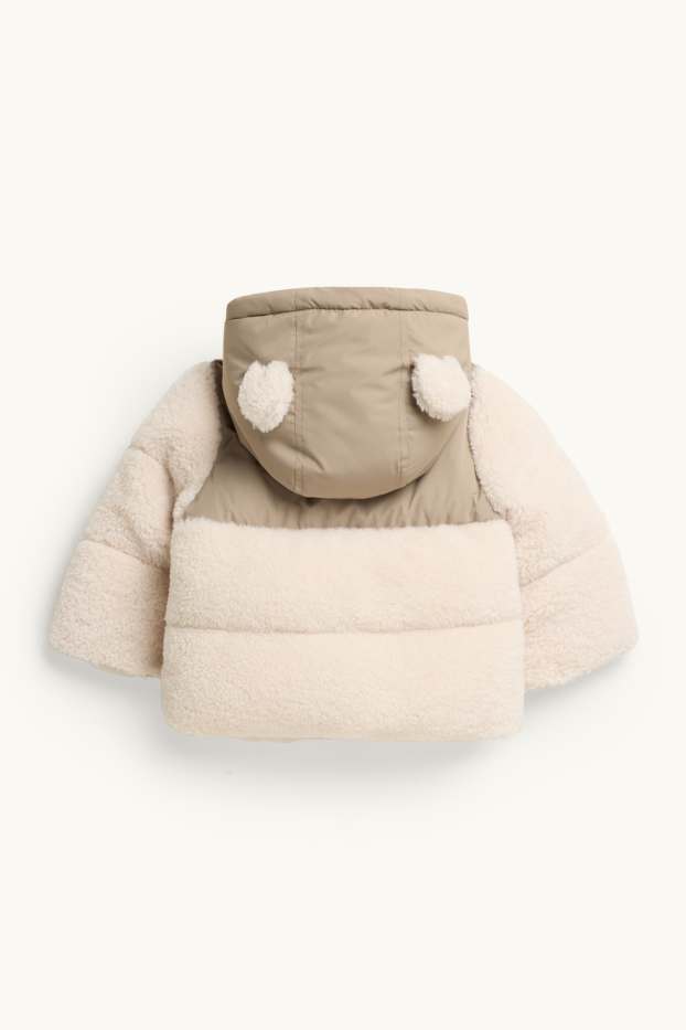 Baby: jongens - Beertje - babyjas van teddystof, met capuchon - gevoerd - beige