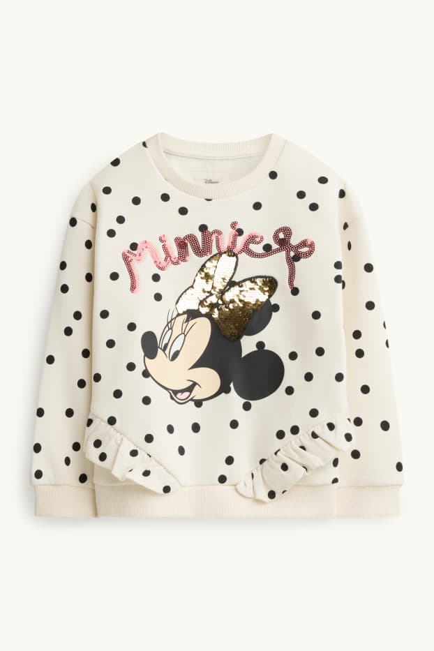 Bambine - Minnie - felpa - effetto brillante - pois - crema