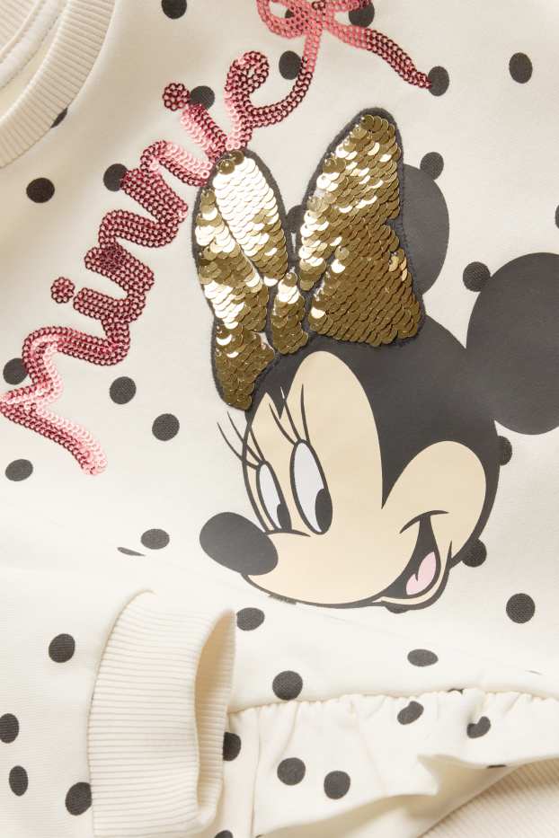 Bambine - Minnie - felpa - effetto brillante - pois - crema