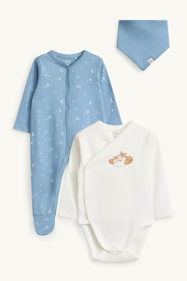 Bébés garçons - Renard, étoiles et lune - ensemble cadeau - 3 pièces - bleu / blanc
