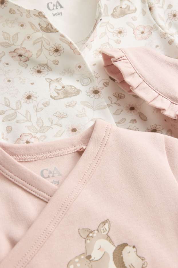 Baby Girls - Flowers, fawn and hedgehog - gift set - 3 piece - white / rose
