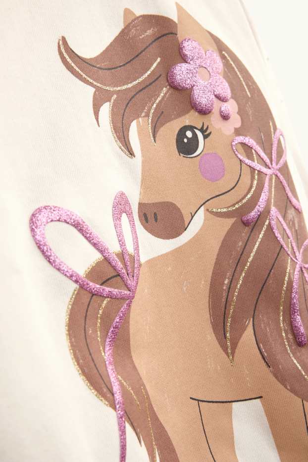 Bambine - Pony - felpa - effetto brillante - crema