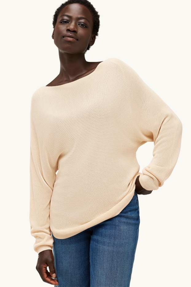 Femmes - Pull - finition côtelée - beige