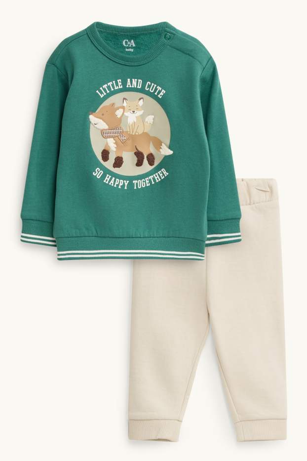 Miminka - chlapci - Lištičky - outfit pro miminka - 2dílný - tmavozelená / krémově bílá