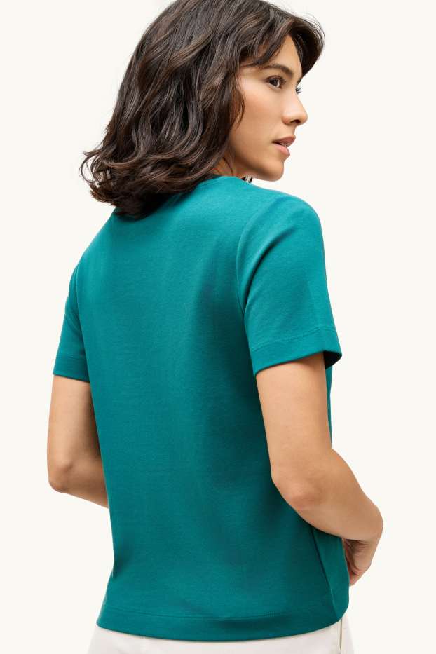 Femmes - T-shirt avec encolure en V - slim fit - turquoise