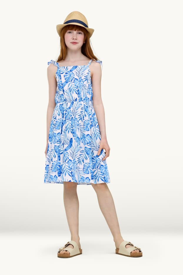 Kinder Mädchen - Pflanze - Kleid - blau