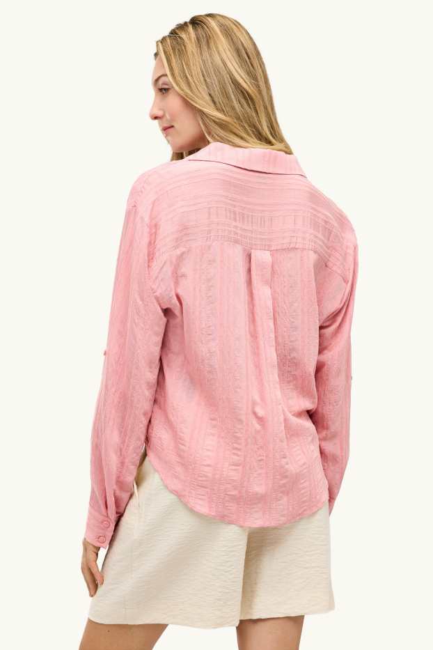 Dames - Blouse met knoop in de stof - roze