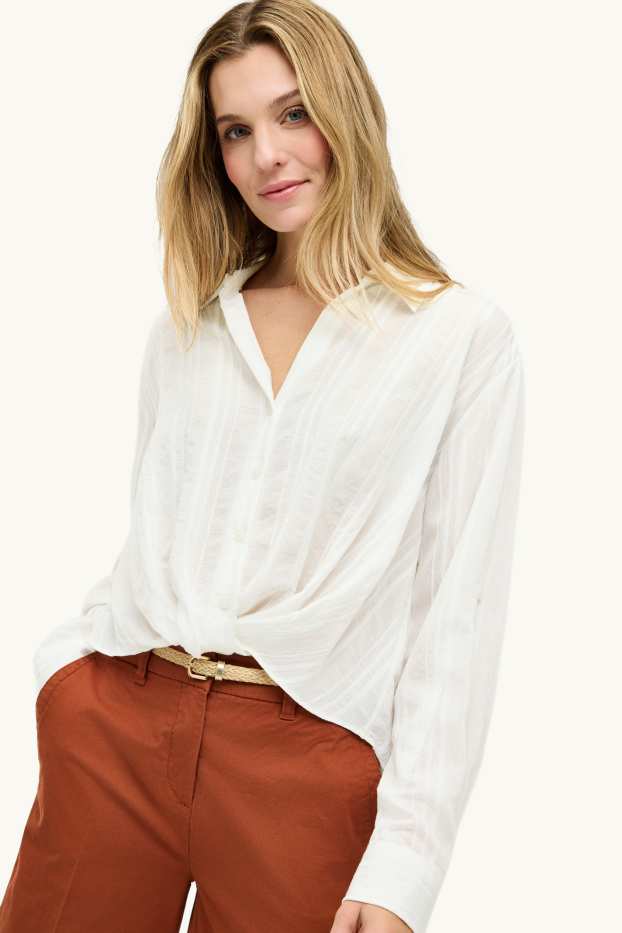 Dames - Blouse met knoop in de stof - wit