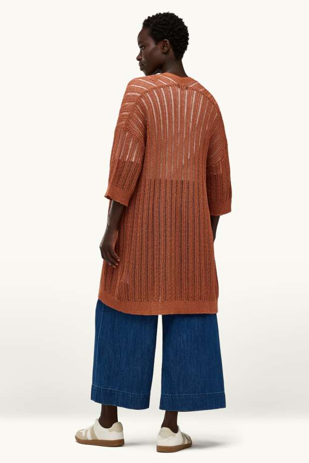 Unisex - Lange Strickjacke - gerippt - braun