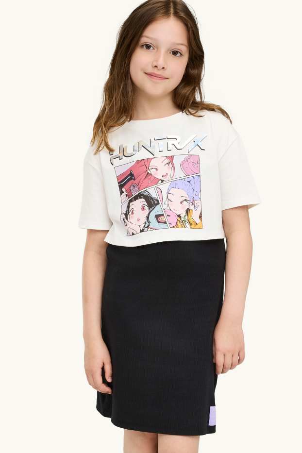 Enfants filles - KPop Demon Hunters - ensemble - T-shirt et robe - 2 pièces - blanc / noir