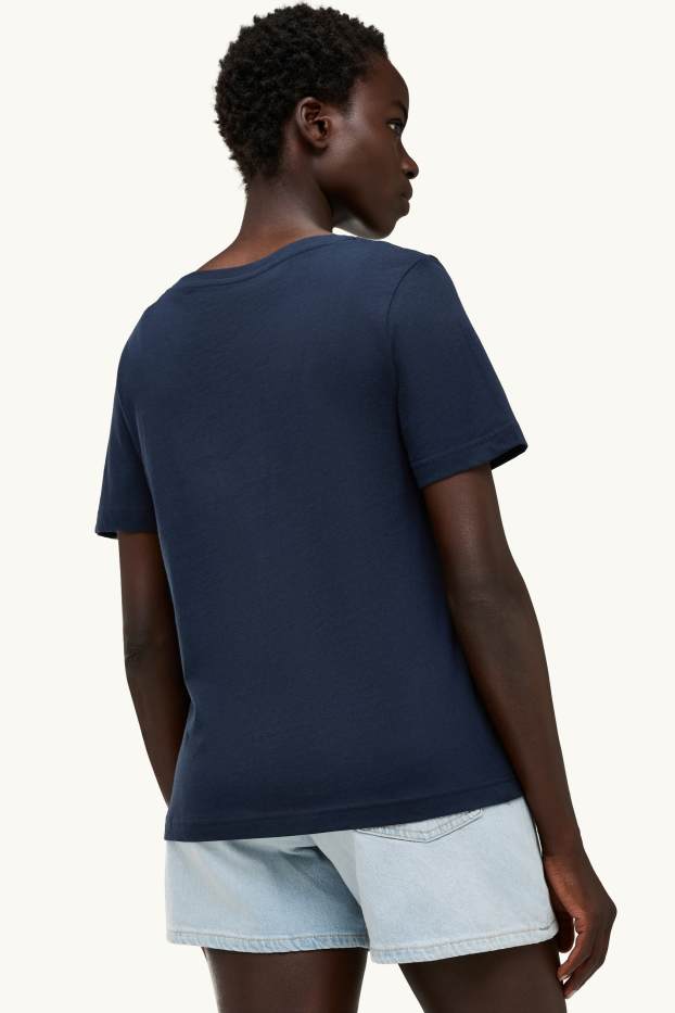 Dames - T-shirt met V-hals - regular fit - donkerblauw