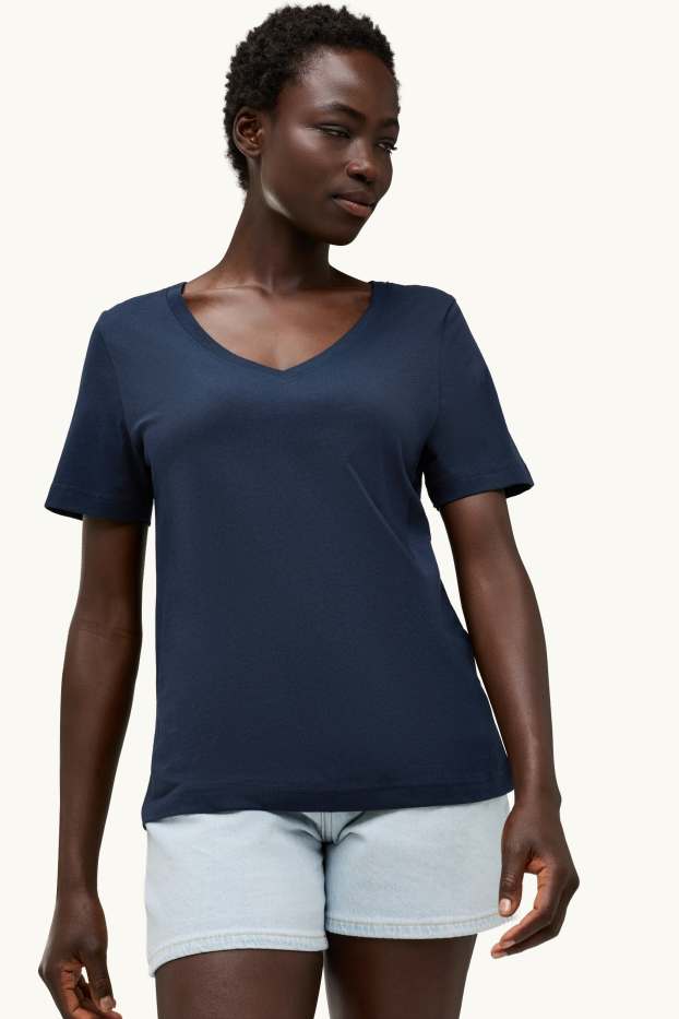 Dames - T-shirt met V-hals - regular fit - donkerblauw