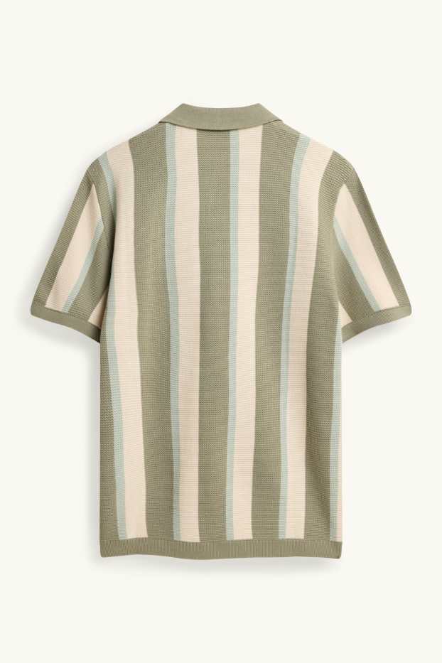 Hommes - Polo en maille - regular fit - à rayures - finition texturée - vert