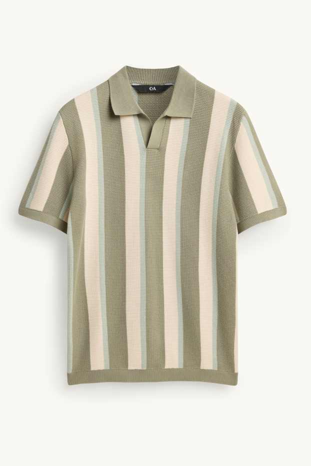 Hommes - Polo en maille - regular fit - à rayures - finition texturée - vert