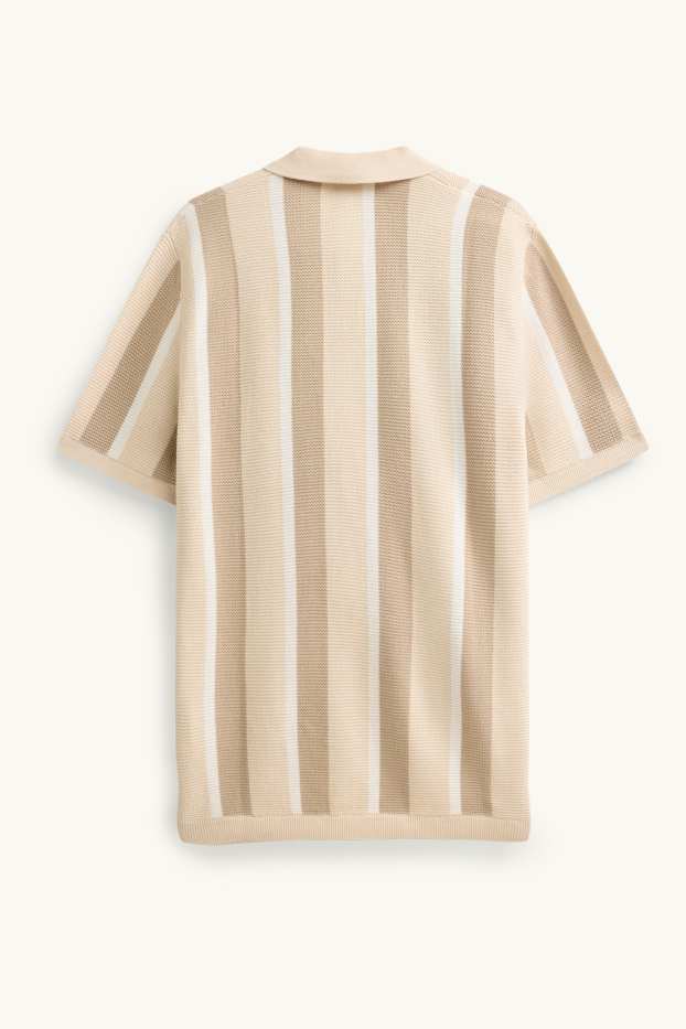 Hommes - Polo en maille - regular fit - à rayures - finition texturée - beige