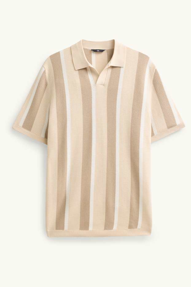 Hommes - Polo en maille - regular fit - à rayures - finition texturée - beige