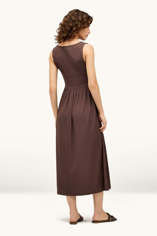 Donna - Vestito fit & flare - tessuto tramato - marrone