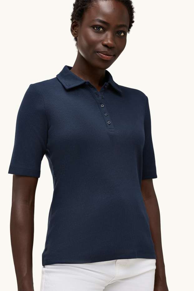 Femei - Tricou polo - regular fit - cu dungi - albastru închis