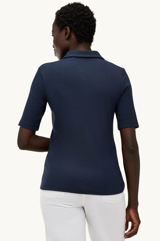 Femei - Tricou polo - regular fit - cu dungi - albastru închis