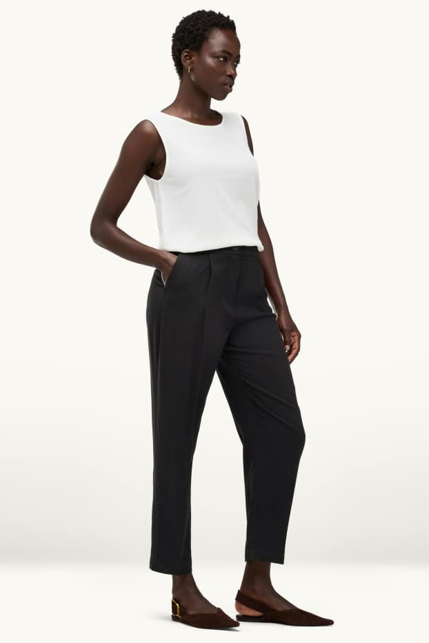 Dames - Pantalon - high waist - tapered fit - zwart