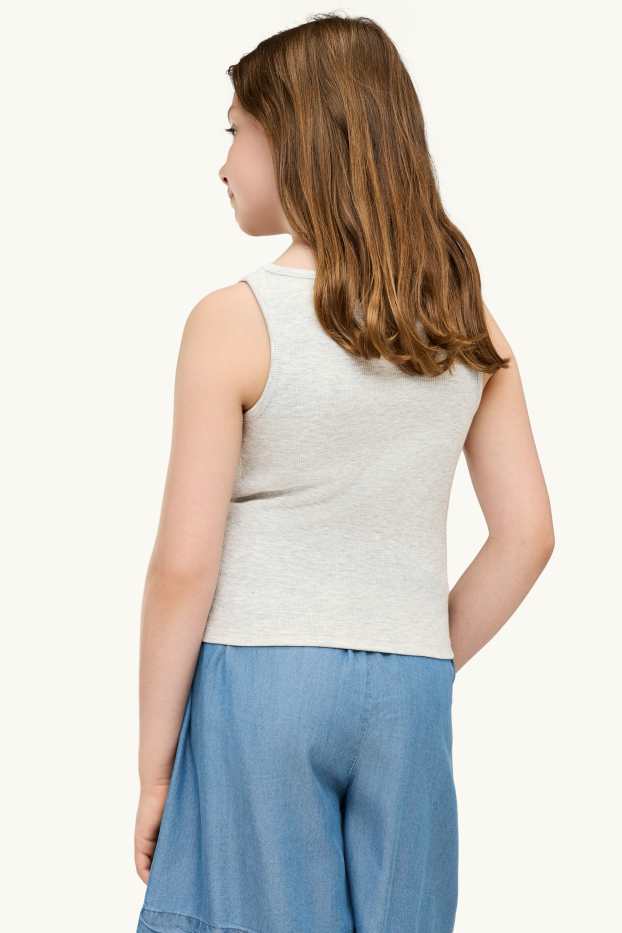 Enfants filles - Etoile - haut avec pierres de strass - finition côtelée - gris clair