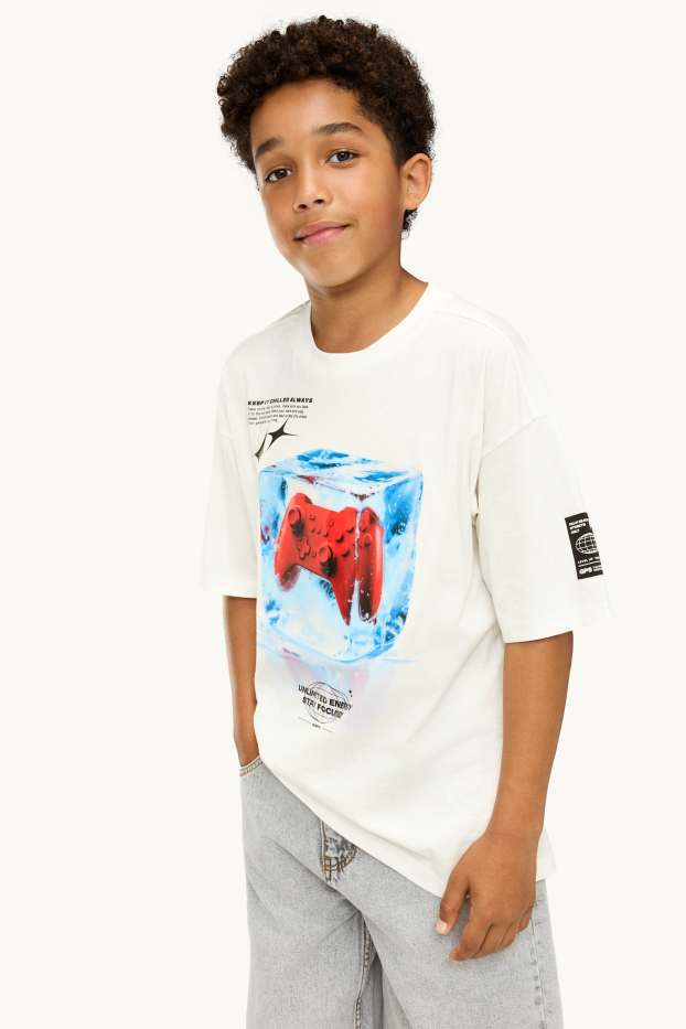Kinder Jungen - Gaming-Controller - Kurzarmshirt - weiss